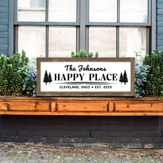 Personalized Family Happy Place Wood Sign, Custom Home Decor, Wall art, Gift