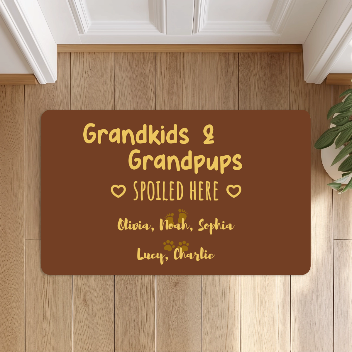 Personalized Grandma Grandpa Doormat, Grandkids & Grandpups Spoiled Here, Grandparents Gift