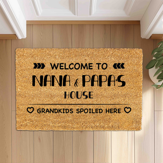 Personalized Grandma Grandpa Doormat, Nana Papa Mimi Gigi Grammy Nanny Pappy Welcome Coir Doormat, Grandparents Gift from Grandkids