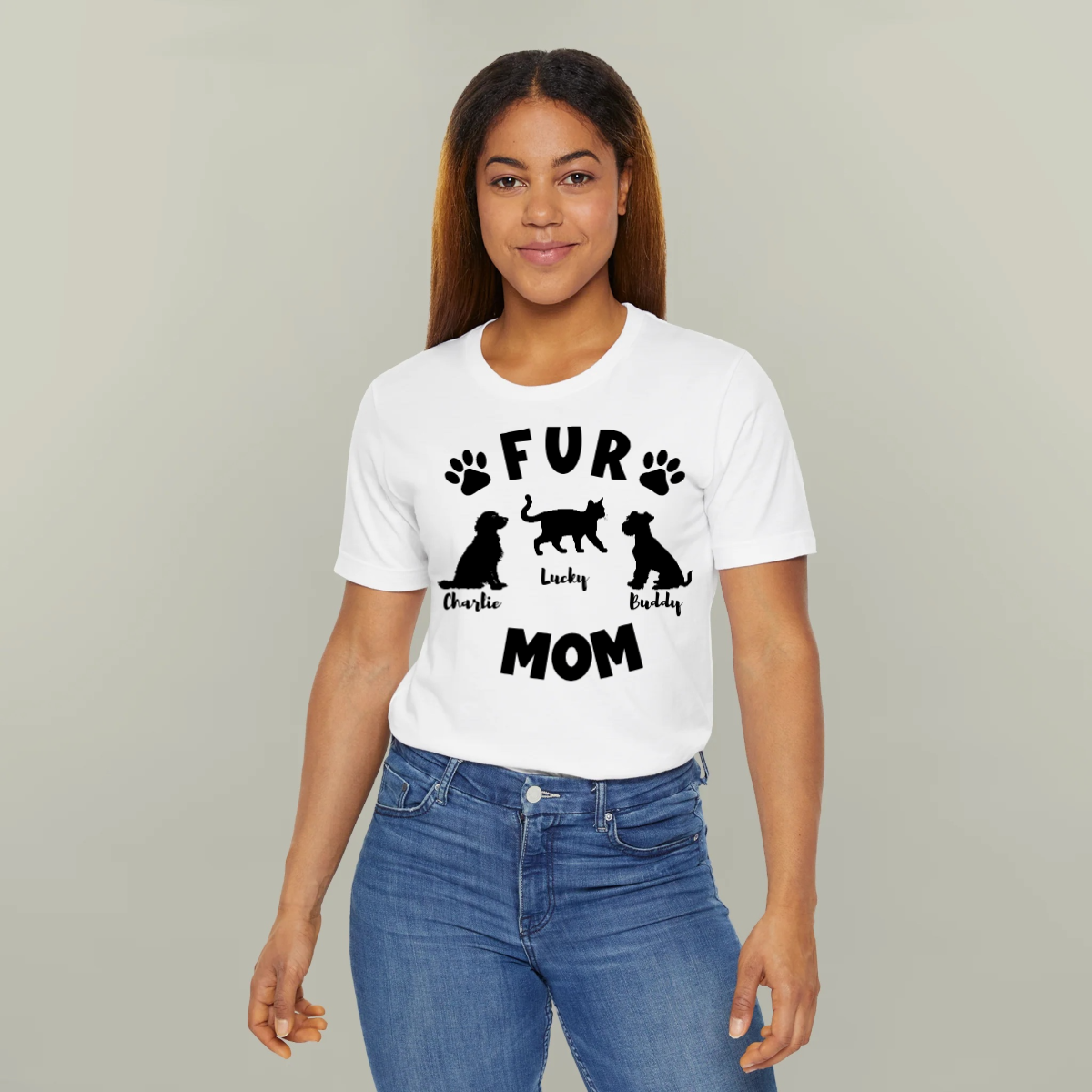 Personalized Fur Mom Shirt, Custom Dog Cat Pet Shirt with Silhouette and Pet Names