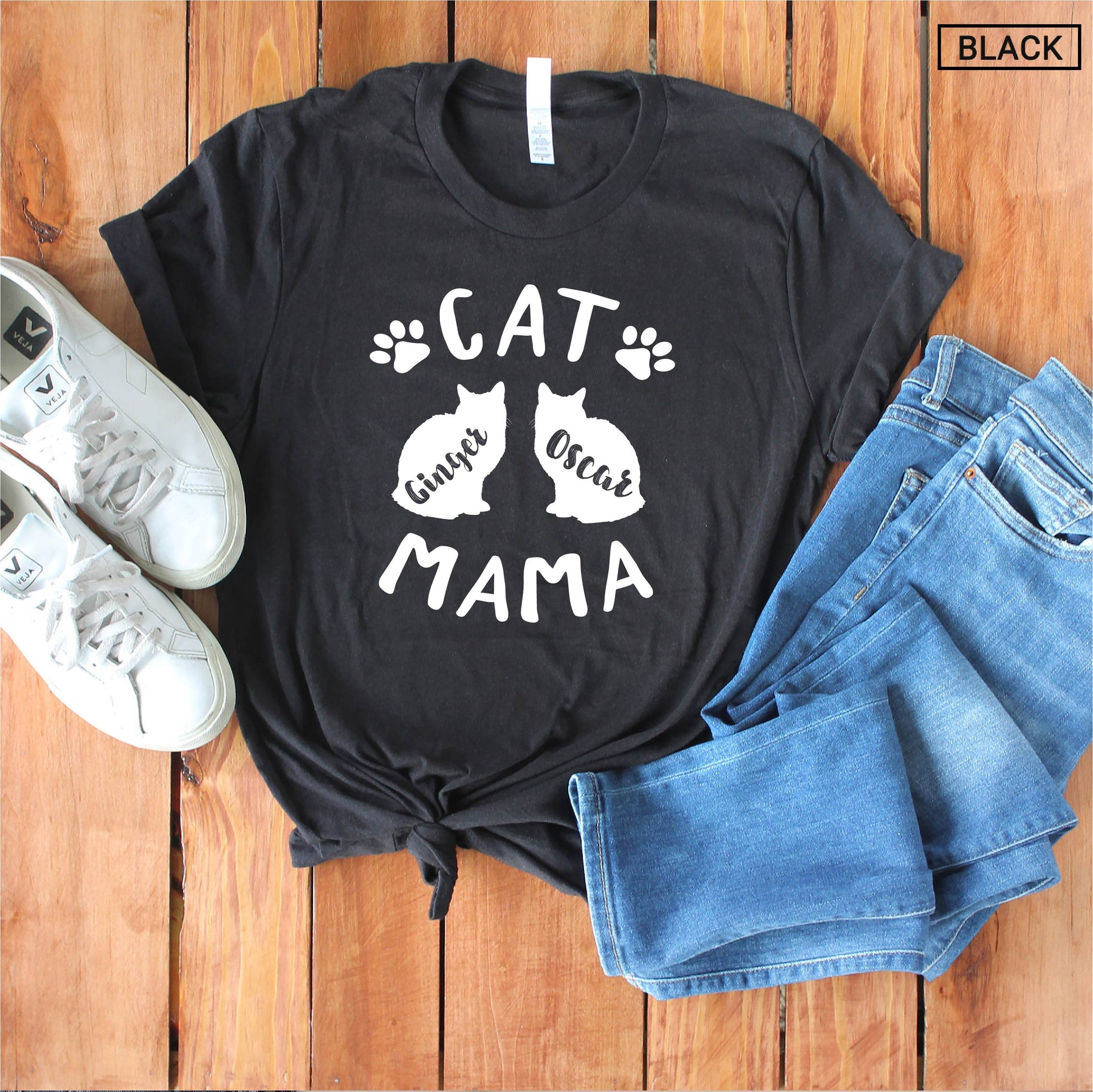 Unisex Personalized Cat Mom Shirt - Custom Cat Mama Shirt - Cat mom with 2 cat names - Gift