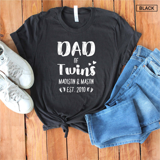 Unisex Personalized Dad of Twins Shirt - Custom Daddy of Twins Shirt - Gift