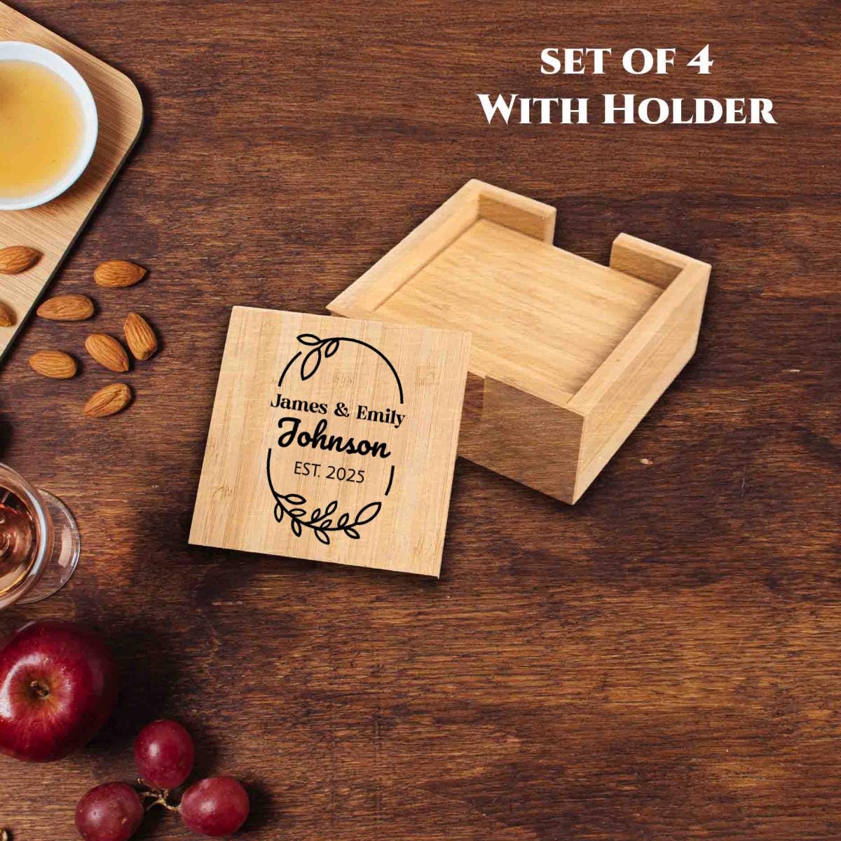 Personalized New Couple Coaster Set, Custom Family Last Name, Wedding Gift, Bridal Shower, Engraved Engagement Housewarming Gift