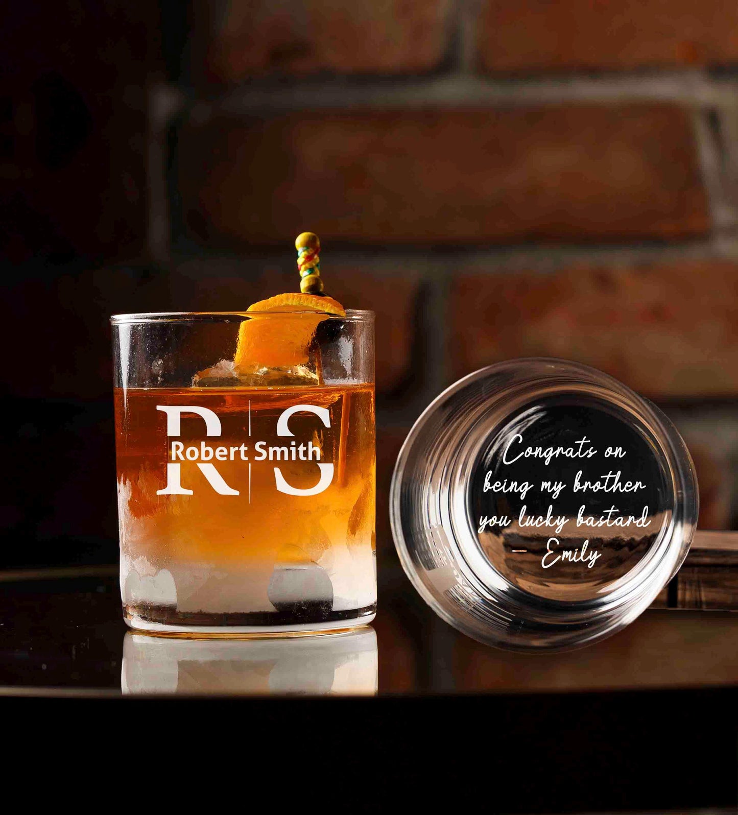 Personalized Whiskey Glasses for Brother, Custom Engraved Rocks Glass, Funny Monogram Gift for Men, wine, cocktail, tequila barware