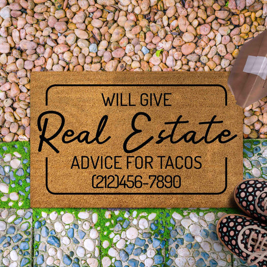 Personalized Real Estate Realtor Doormat, Custom Small Business Advertisement Doormat, Real Estate Broker Gift Outdoor Mat