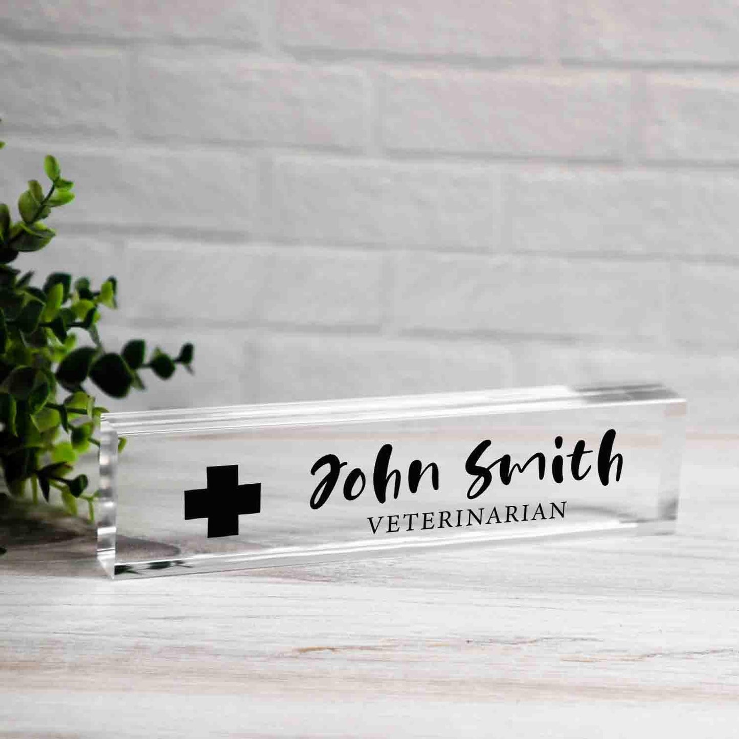 Personalized Nameplate for Veterinary or any title, Custom Name Wedge, Desk Sign, Office Job Title Desk Bar Clear Name Plate