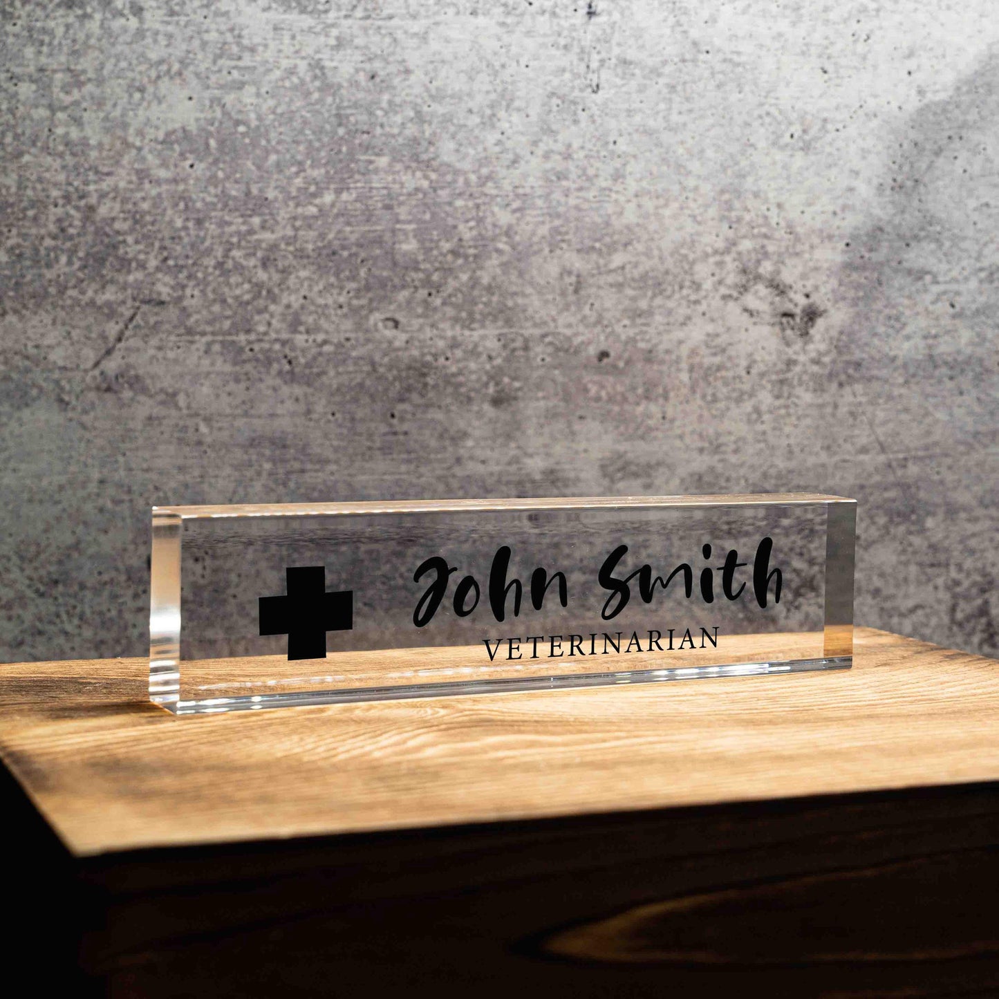 Personalized Nameplate for Veterinary or any title, Custom Name Wedge, Desk Sign, Office Job Title Desk Bar Clear Name Plate