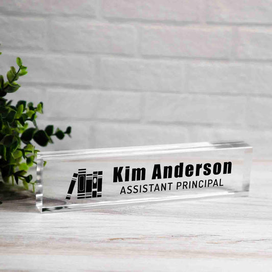 Personalized Nameplate for Assistant Principal AP or any title, Custom Name Wedge, Desk Sign, Office Job Title Desk Bar Clear Name Plate