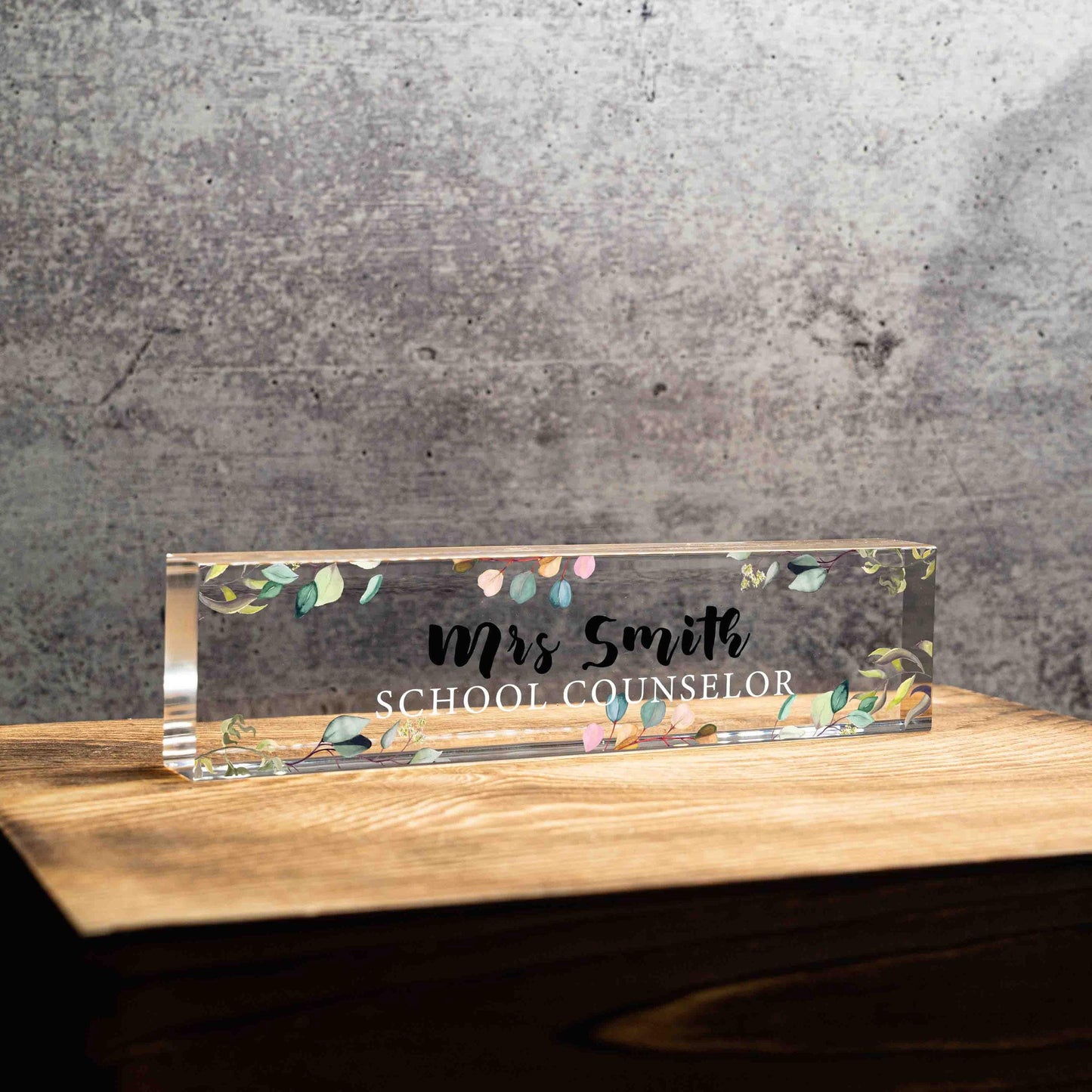 Personalized Nameplate for School Counselor or any title, Custom Name Wedge, Desk Sign, Office Job Title Desk Bar Clear Name Plate