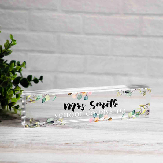 Personalized Nameplate for School Counselor or any title, Custom Name Wedge, Desk Sign, Office Job Title Desk Bar Clear Name Plate