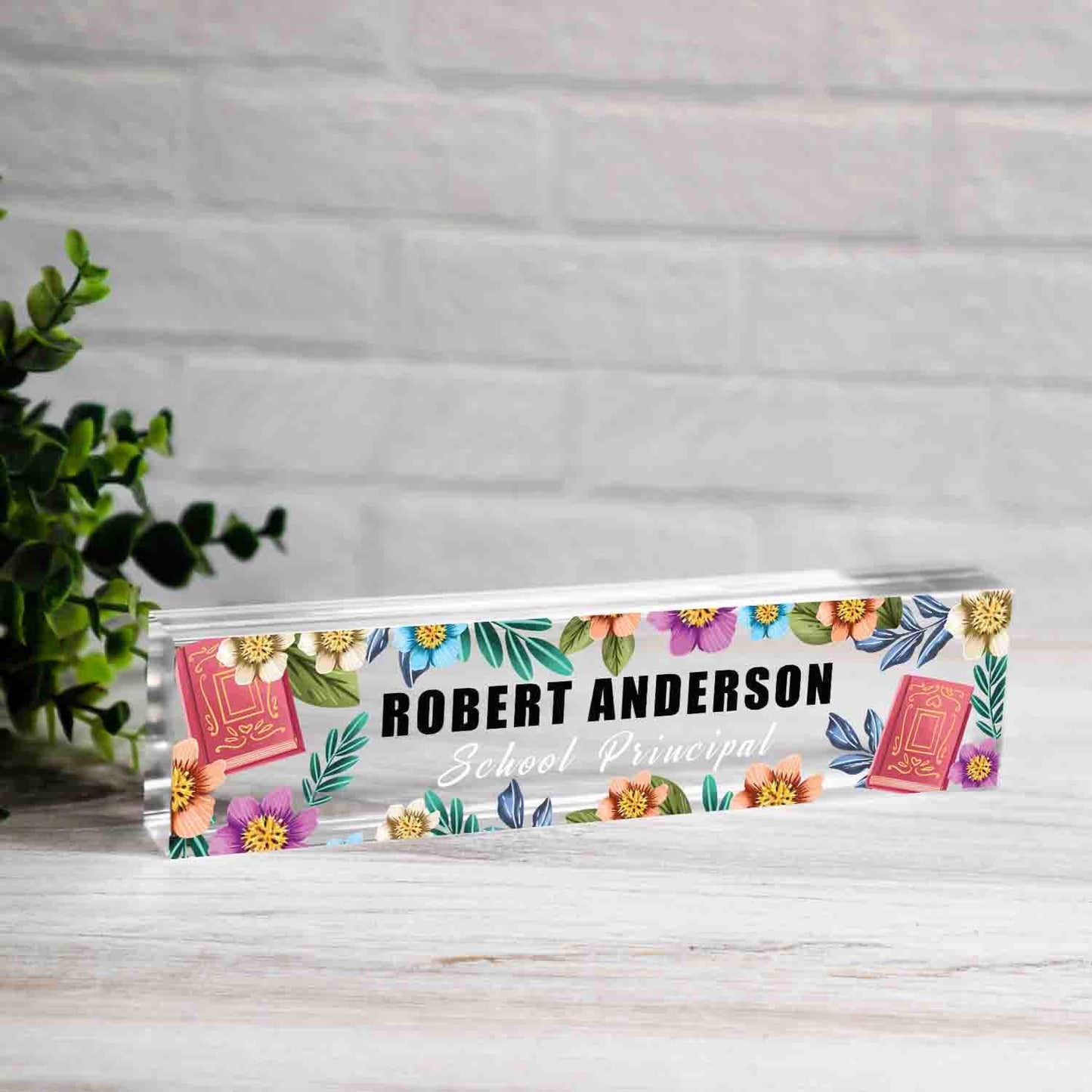 Personalized Nameplate for School Principal or any title, Custom Name Wedge, Desk Sign, Office Job Title Desk Bar Clear Name Plate