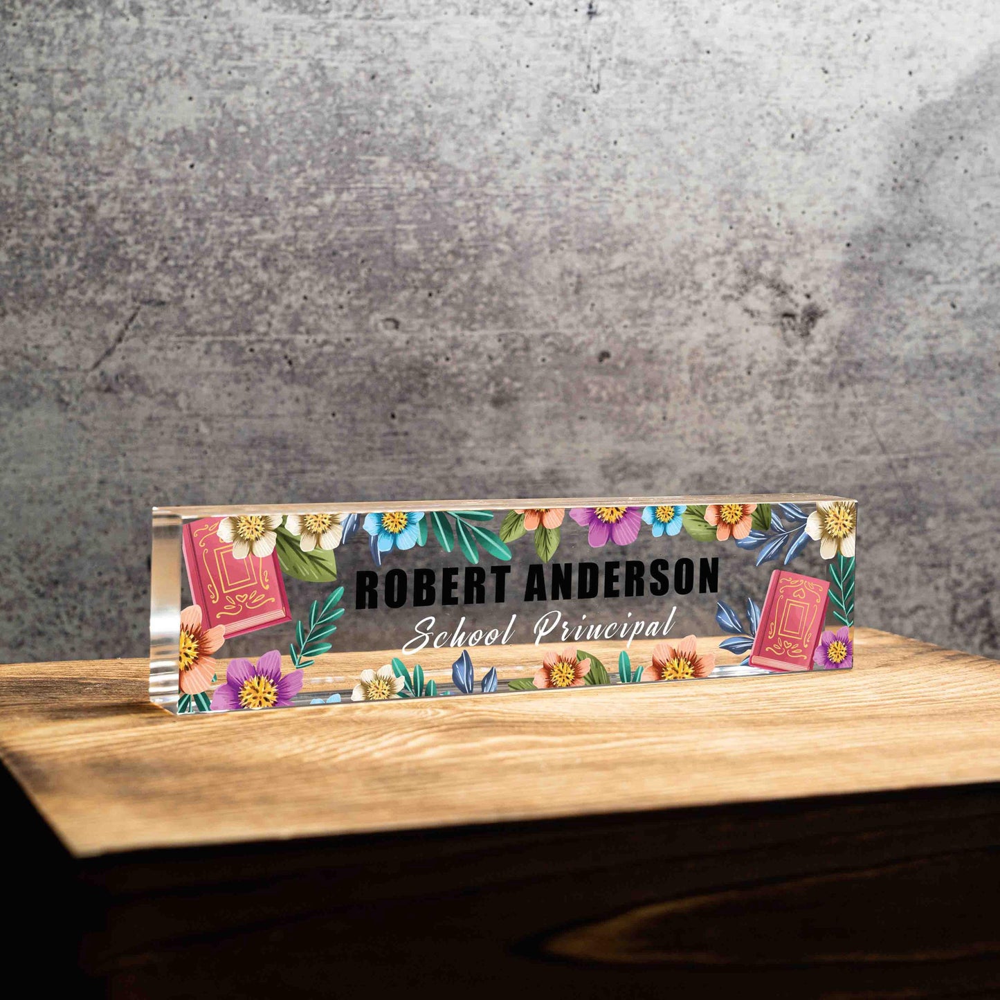 Personalized Nameplate for School Principal or any title, Custom Name Wedge, Desk Sign, Office Job Title Desk Bar Clear Name Plate