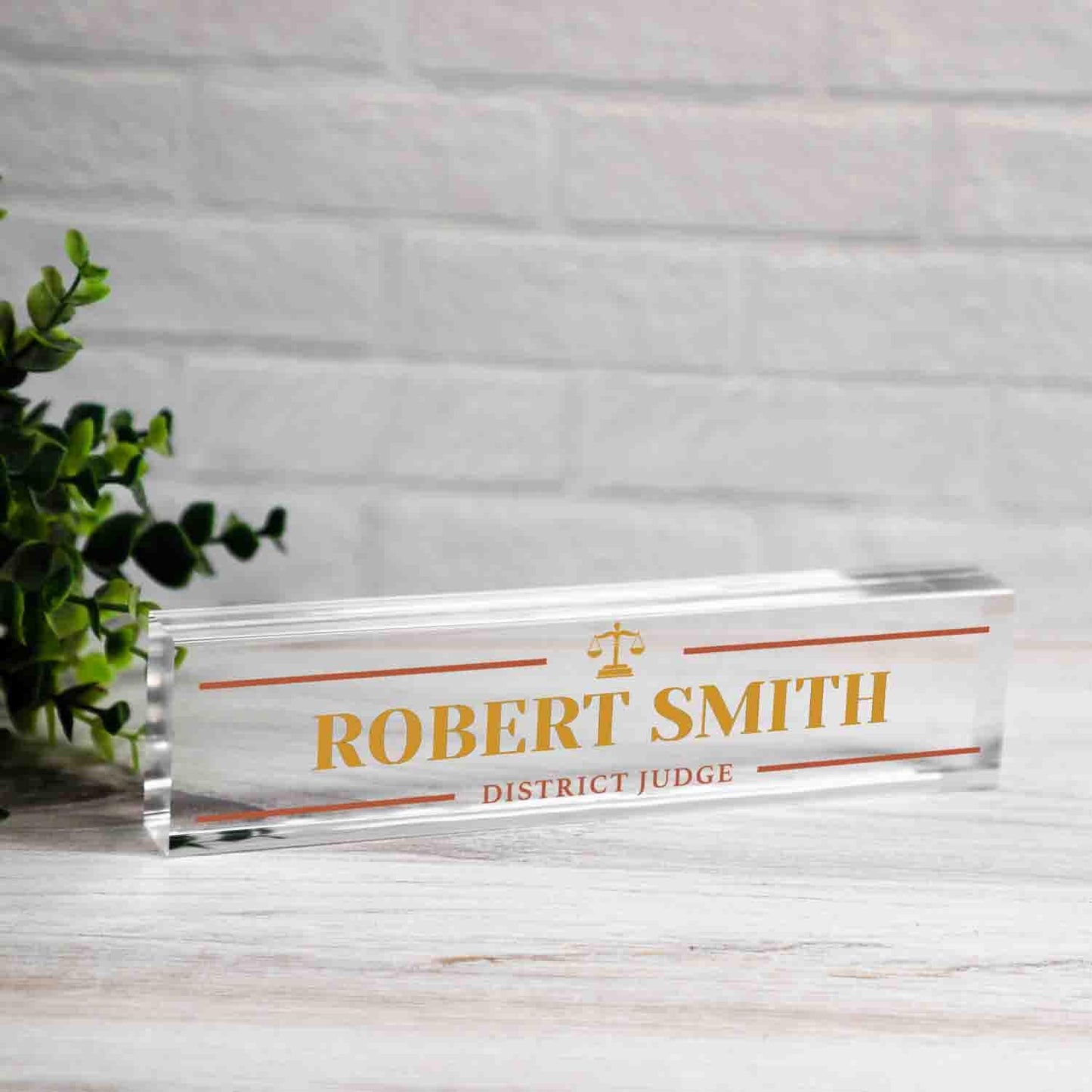 Personalized Nameplate for Judge, Lawyer or any title, Custom Medical Name Wedge, Desk Sign, Office Job Title Desk Bar Clear Name Plate