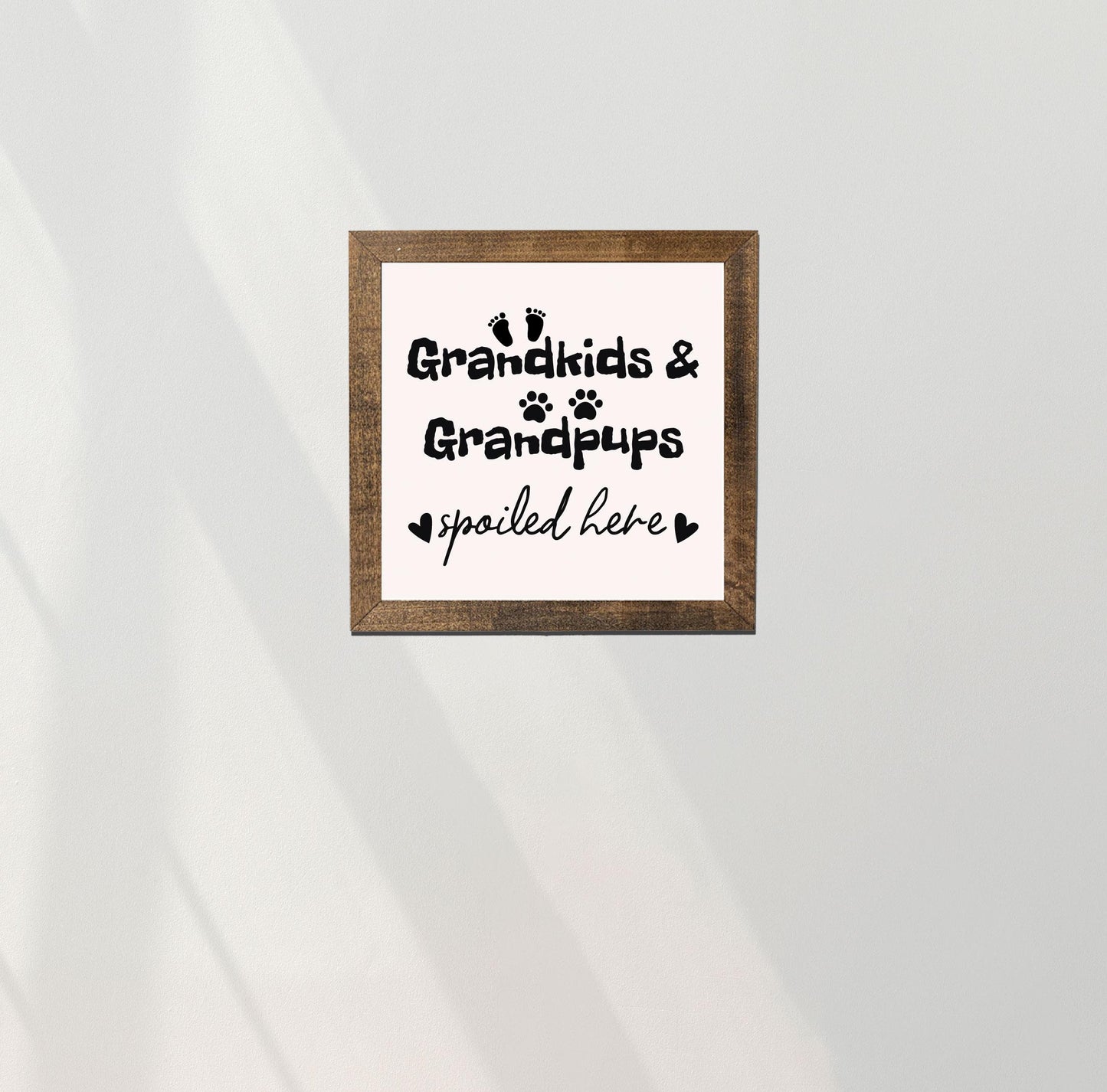 Grandma & Grandpa's House Welcome Sign, Grandkids Grandpups spoiled here, Grandparents Home Sign, Gift, Square Wooden Decor
