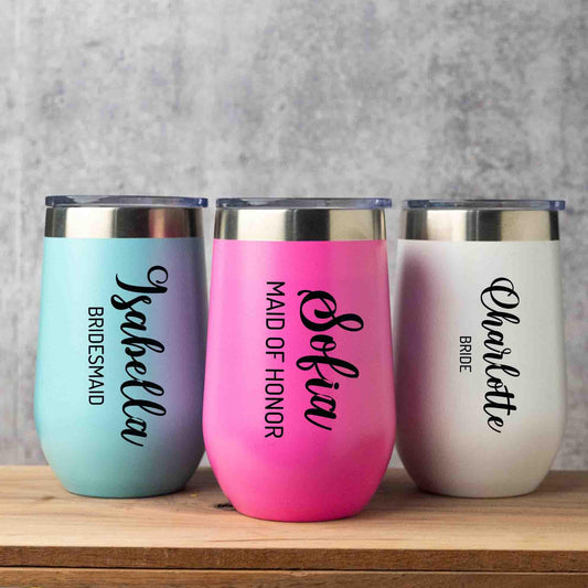 Personalized Wedding name title tumbler, 16oz BPA-free stainless steel Wine Tumbler, Custom Wine Cup for Bride, Bridesmaids, Maid of Honor