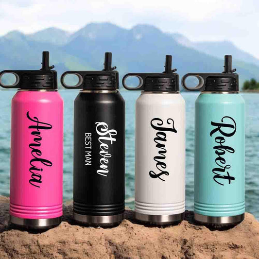 Personalized Water Bottle with name title, 32oz Stainless Steel Tumbler, Custom groomsman proposal gift, outdoor travel gift