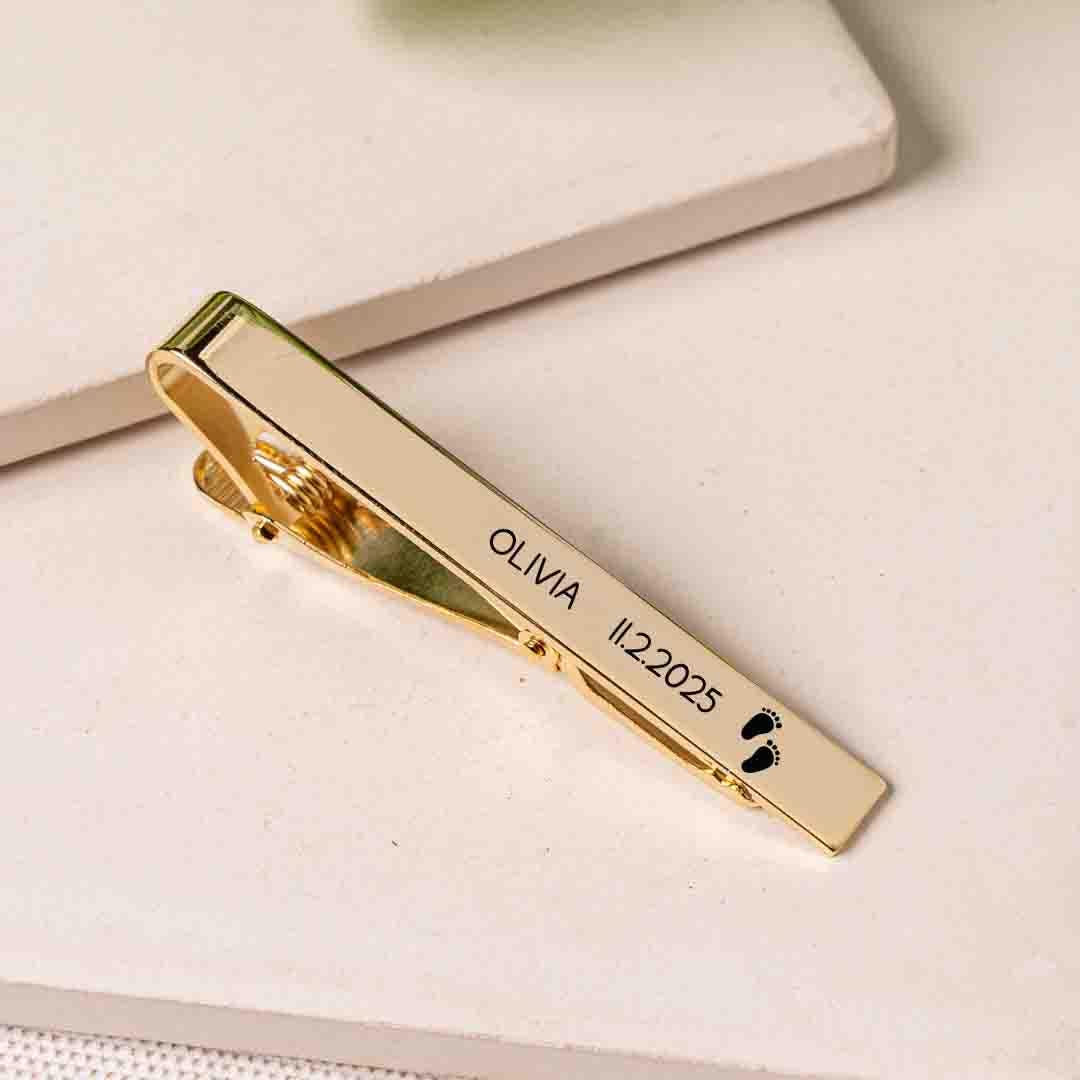 Personalized New Father Tie Clip, Custom TieClip for New Dad, New Baby Child Birthstone, Men's Jewelry