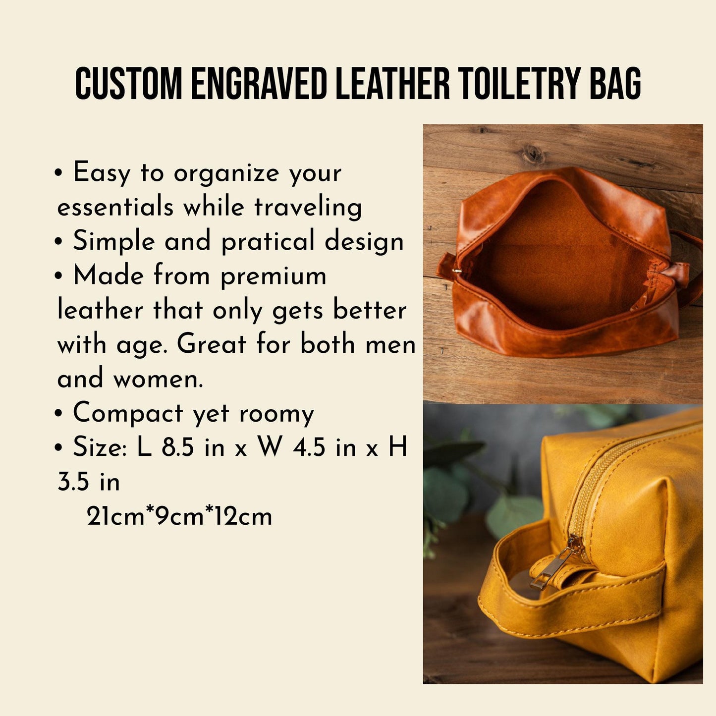 Personalized leather toiletry bag with name and title, Cosmetic Bag Leather Purse Travel Makeup Bag Portable