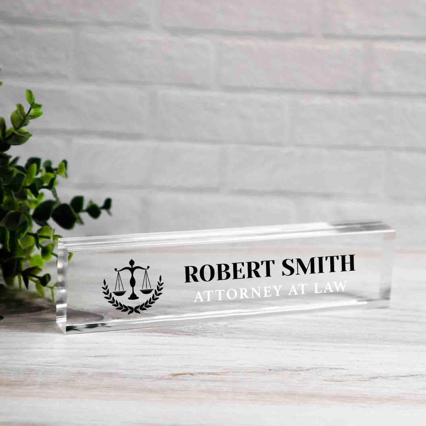 Personalized Attorney Nameplate, Custom Paralegal Desk Name Wedge, Clear JD Judge Law Firm Office Name Bar, Lawyer Desk Name Plate