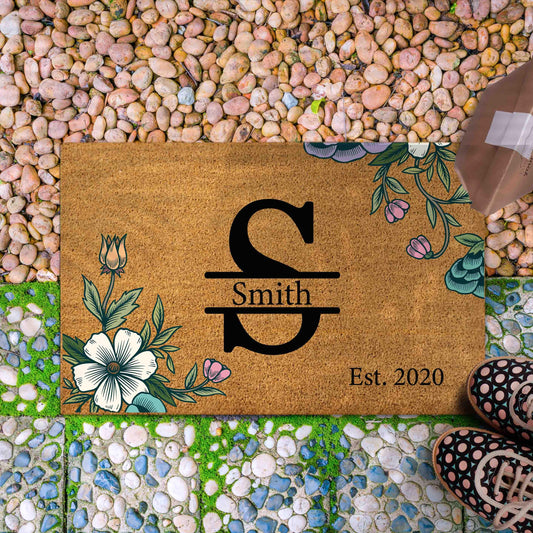 Personalized Welcome Doormat with Family Name, Custom monogram last name initial letter doormat,  Housewarming Gift, House Decor Outdoor Mat