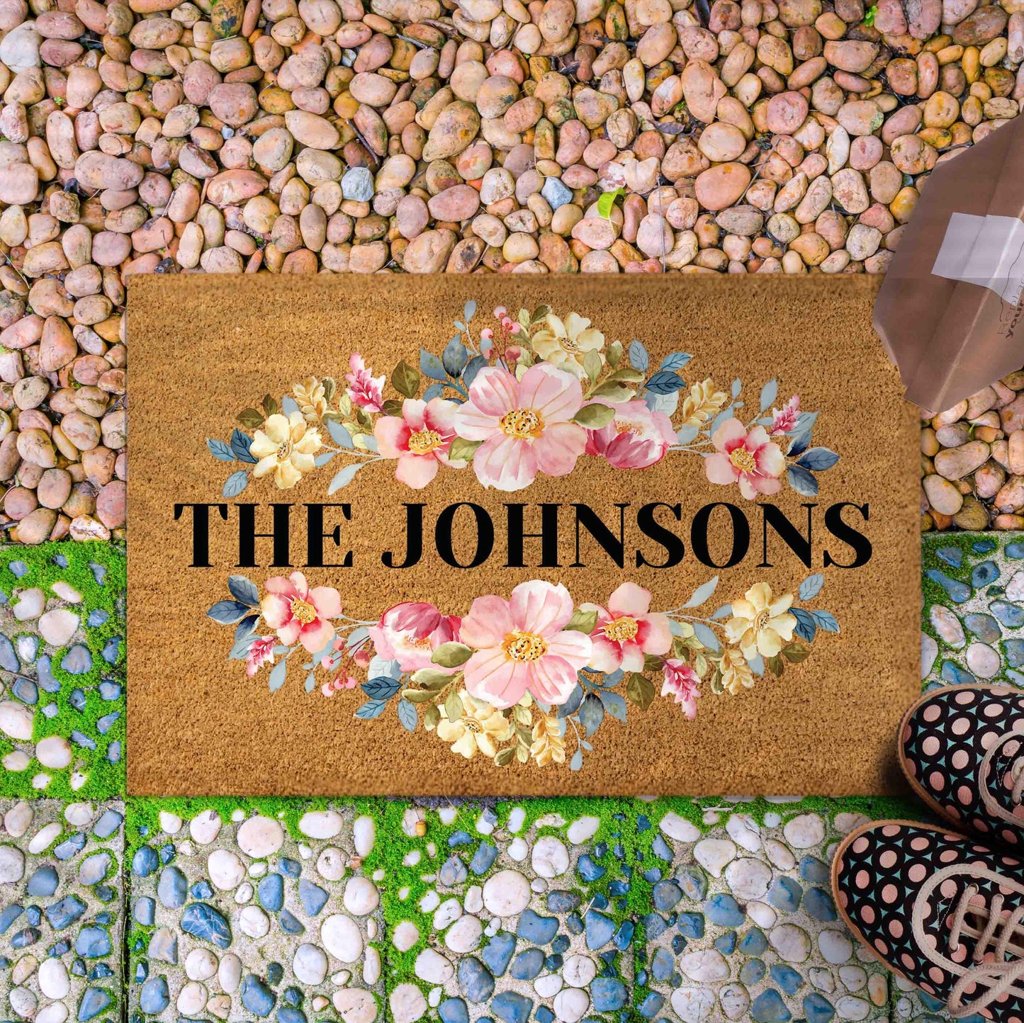 Personalized Welcome Doormat with Family Name, Custom Floral last name doormat,  Housewarming Gift, House Decor Outdoor Mat