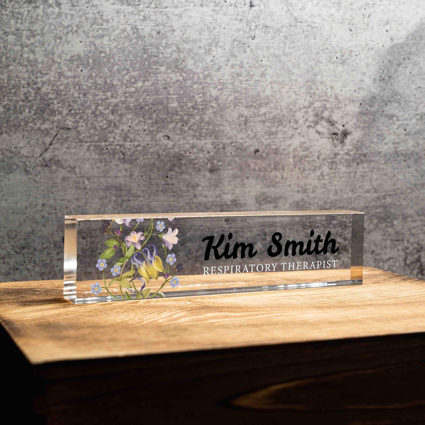 Personalized Nameplate for Respiratory therapist or any title, Custom Name Wedge, Desk Sign, Office Job Title Desk Bar Clear Name Plate