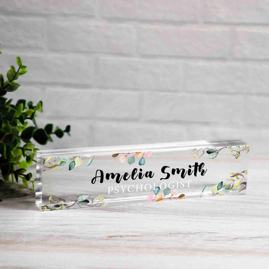 Personalized Nameplate for Psychologist or any title, Custom Name Wedge, Desk Sign, Office Job Title Desk Bar Clear Name Plate