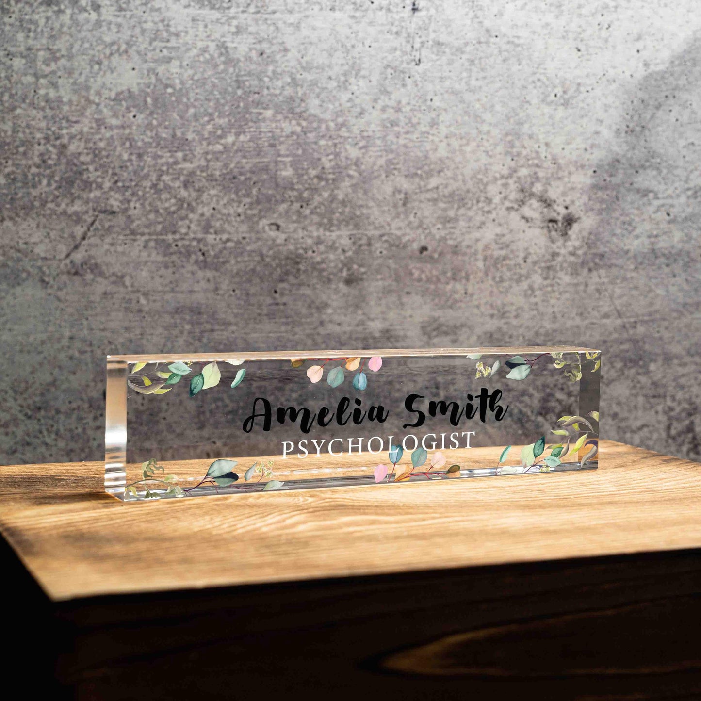 Personalized Nameplate for Psychologist or any title, Custom Name Wedge, Desk Sign, Office Job Title Desk Bar Clear Name Plate