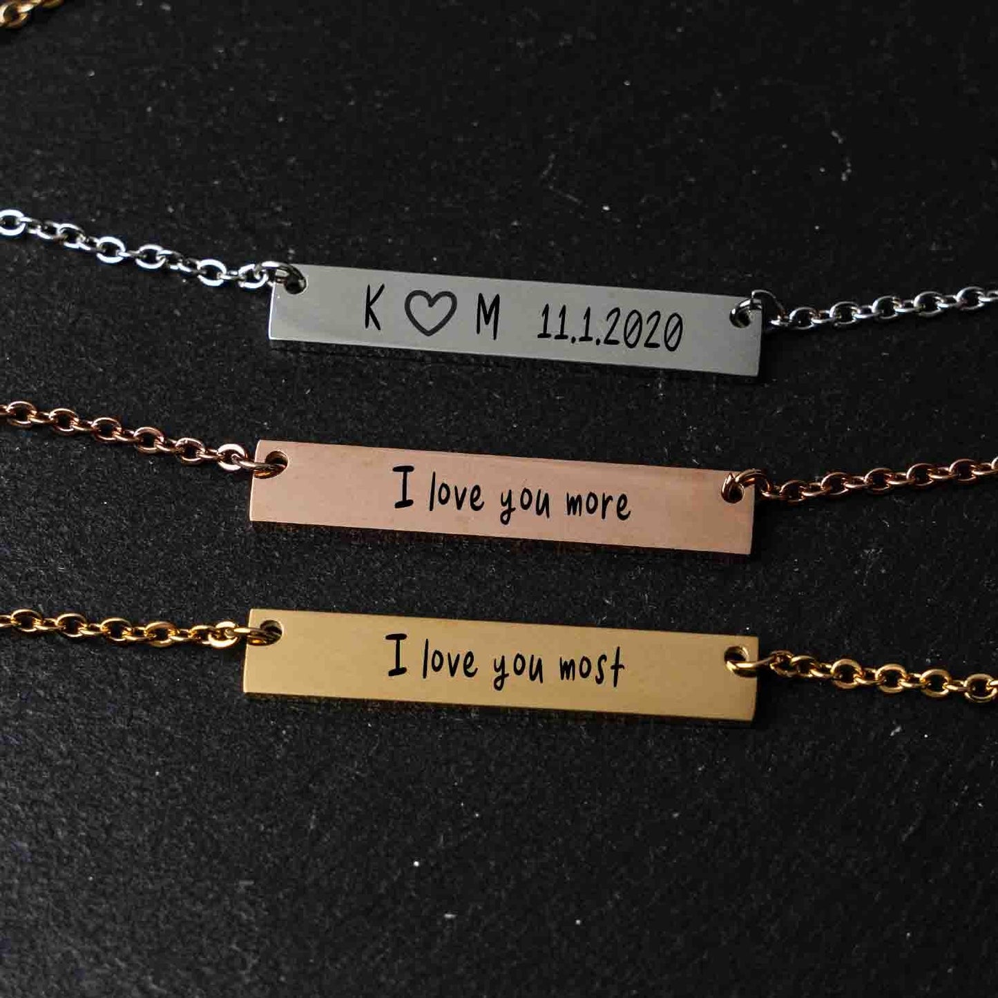 Personalized Simple Necklace for Valentines Day Anniversary, New Couple Wedding Gift Bar Necklace, Custom Engraved Dainty Necklace