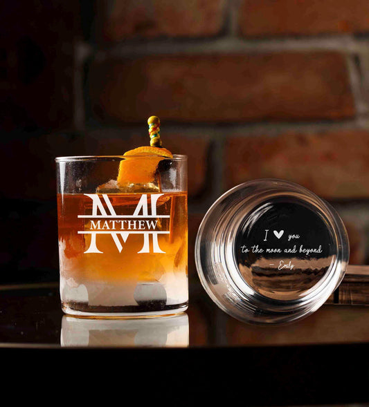 Personalized Whiskey Glasses for Husband, Boyfriend, Custom Engraved Rocks Glass, Funny Monogram Gift for Men