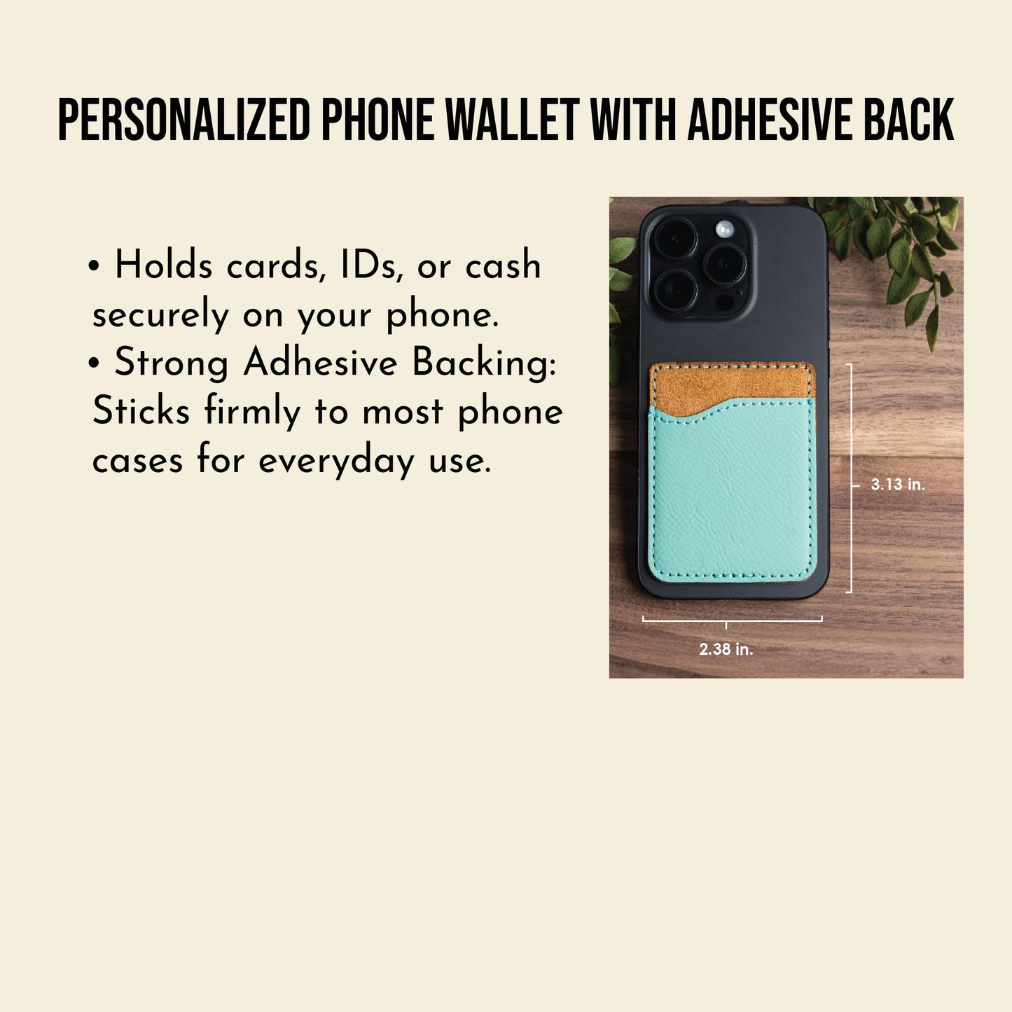 Personalized Phone Wallet Stick On Cell Phone Wallet Credit Card Holder, with Adhesive Back