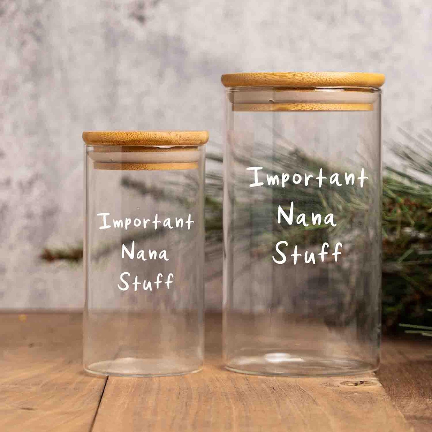 Funny Important Nana Stuff Glass Jar, Personalized Storage Jar, Grandma Grammy Gift