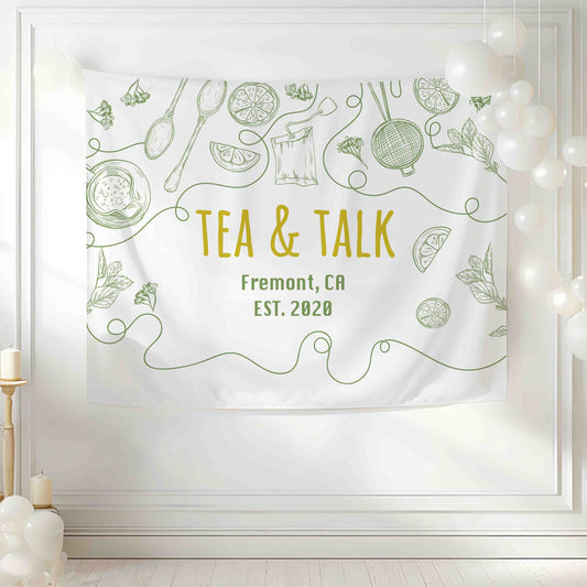 Personalized Tea Party Banner, Partea Wall Tapestry, Casual Party Backdrop, Tea & Talk Decor, Welcome Sign