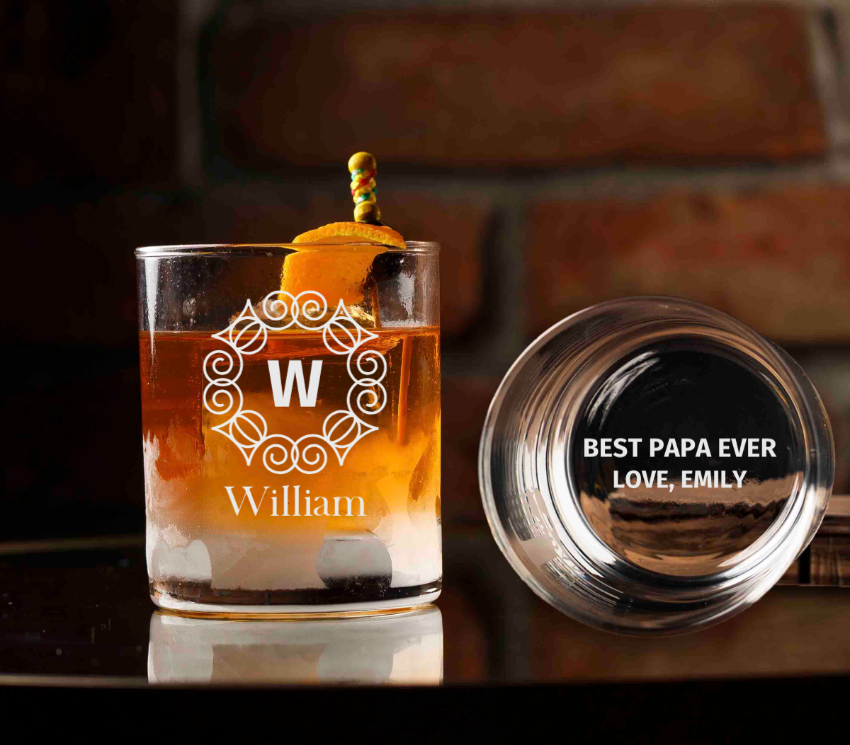 Personalized Whiskey Glasses with name and message on front and bottom for Grandpa Dad or anyone,  Proposal Gift Ideas, Custom Glasses and Party Favor Gift