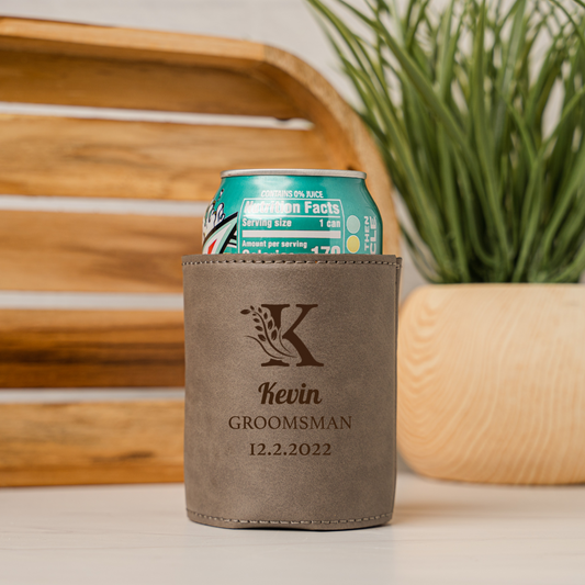 Personalized leather drink sleeves, beverage holders, beer can cooler, bottle Coolie
