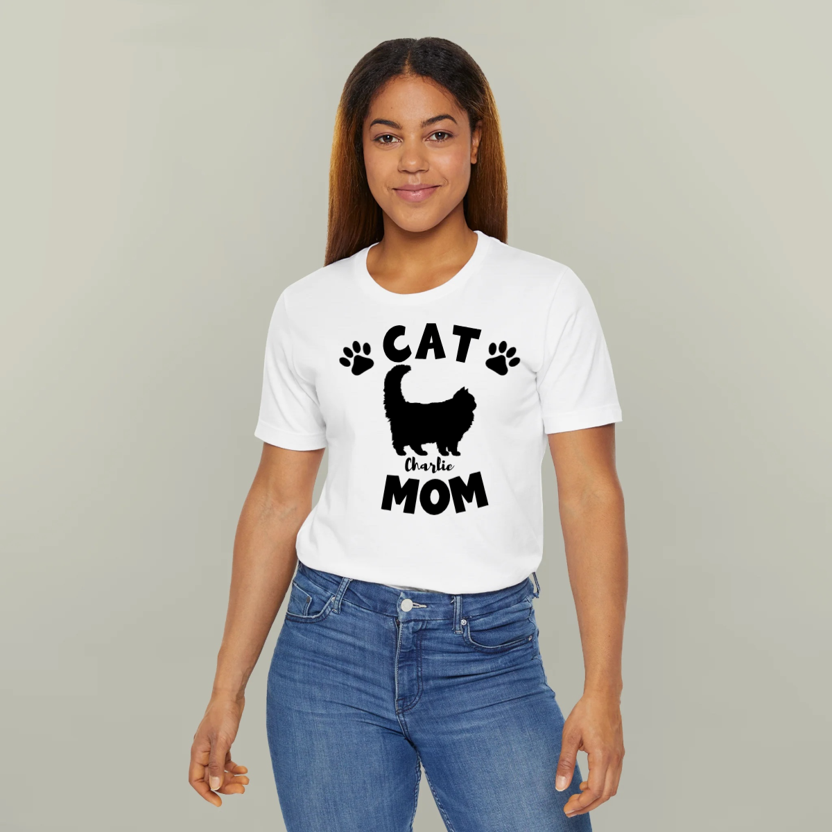 Personalized Funny Cat Mom Shirt, Custom Dog Cat Pet Shirt with Silhouette and Pet Names