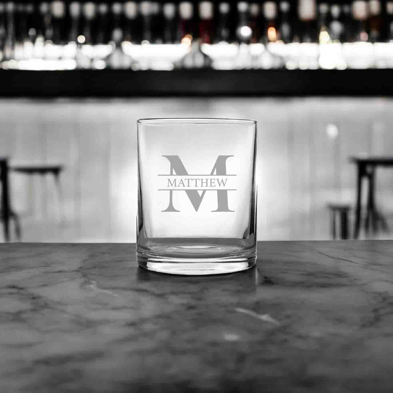 Personalized Whiskey Glasses with initial name and bottom personal message