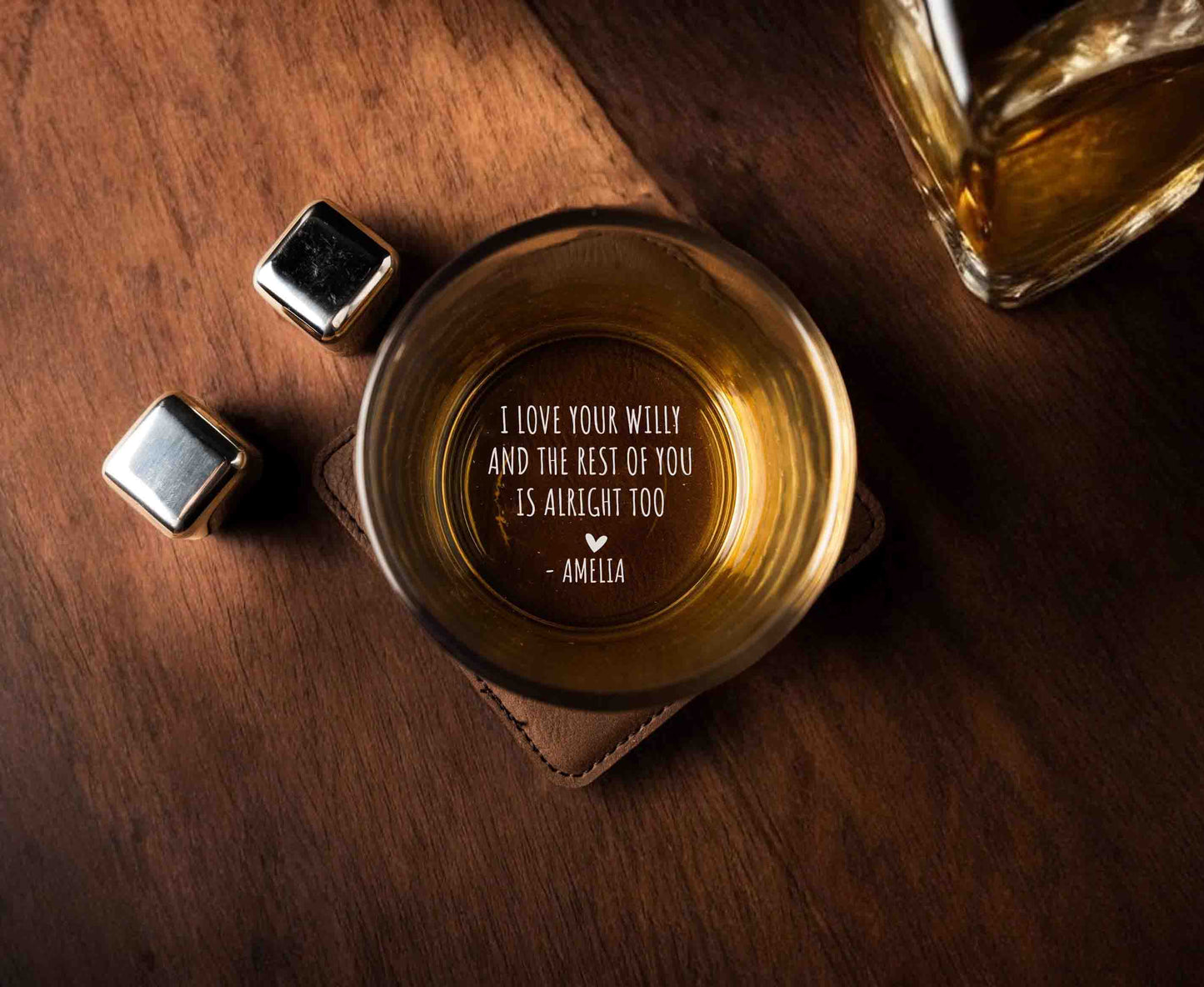 Personalized Whiskey Glasses with initial name and bottom personal message