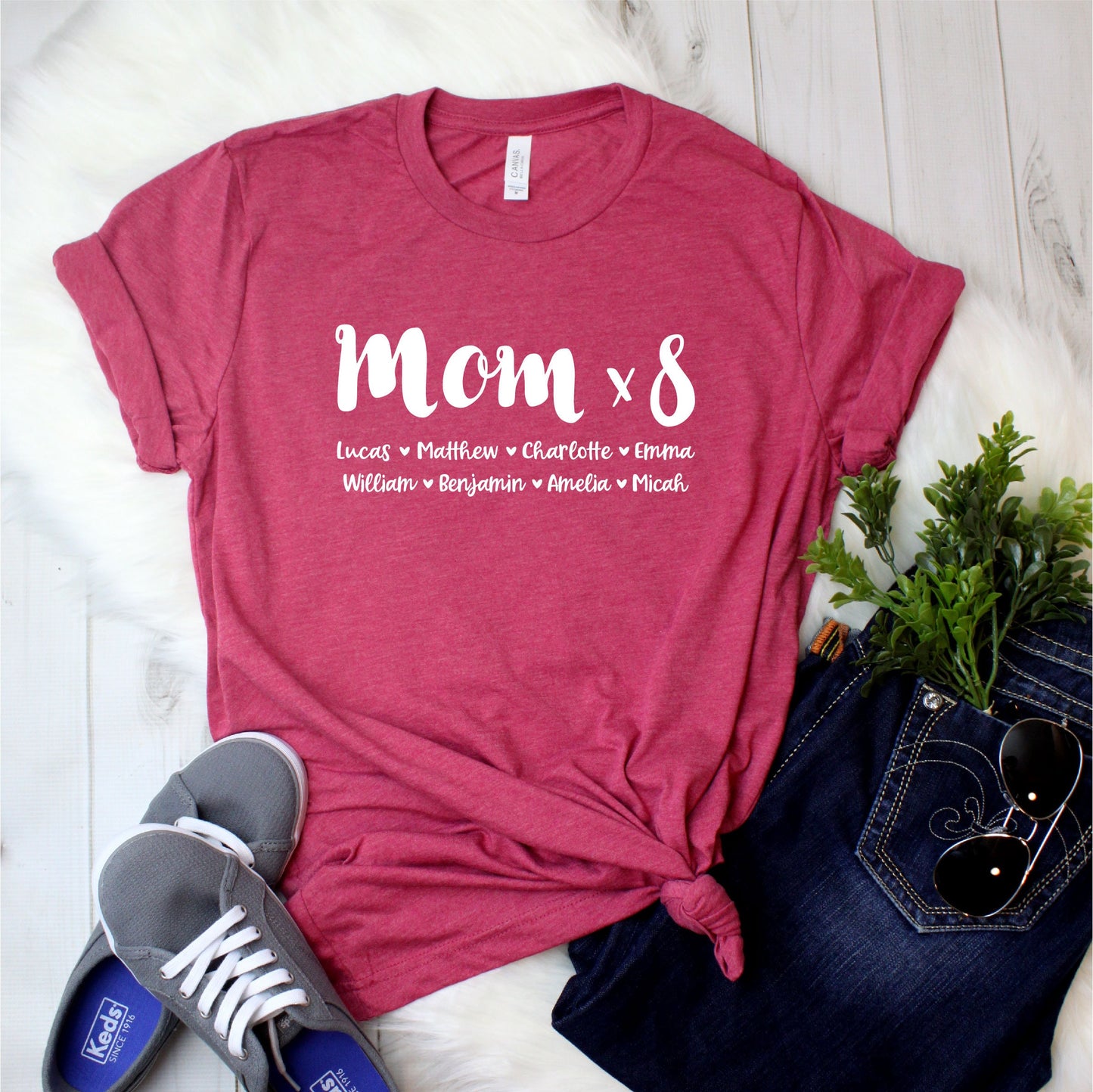 Personalized Mom of 8 Shirt - Mom x 8 - Customized with names - Gift [Unisex Shirt]