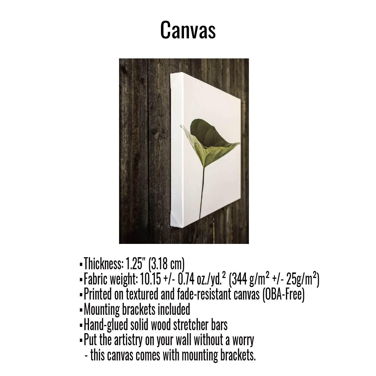 a white canvas with a green leaf on it