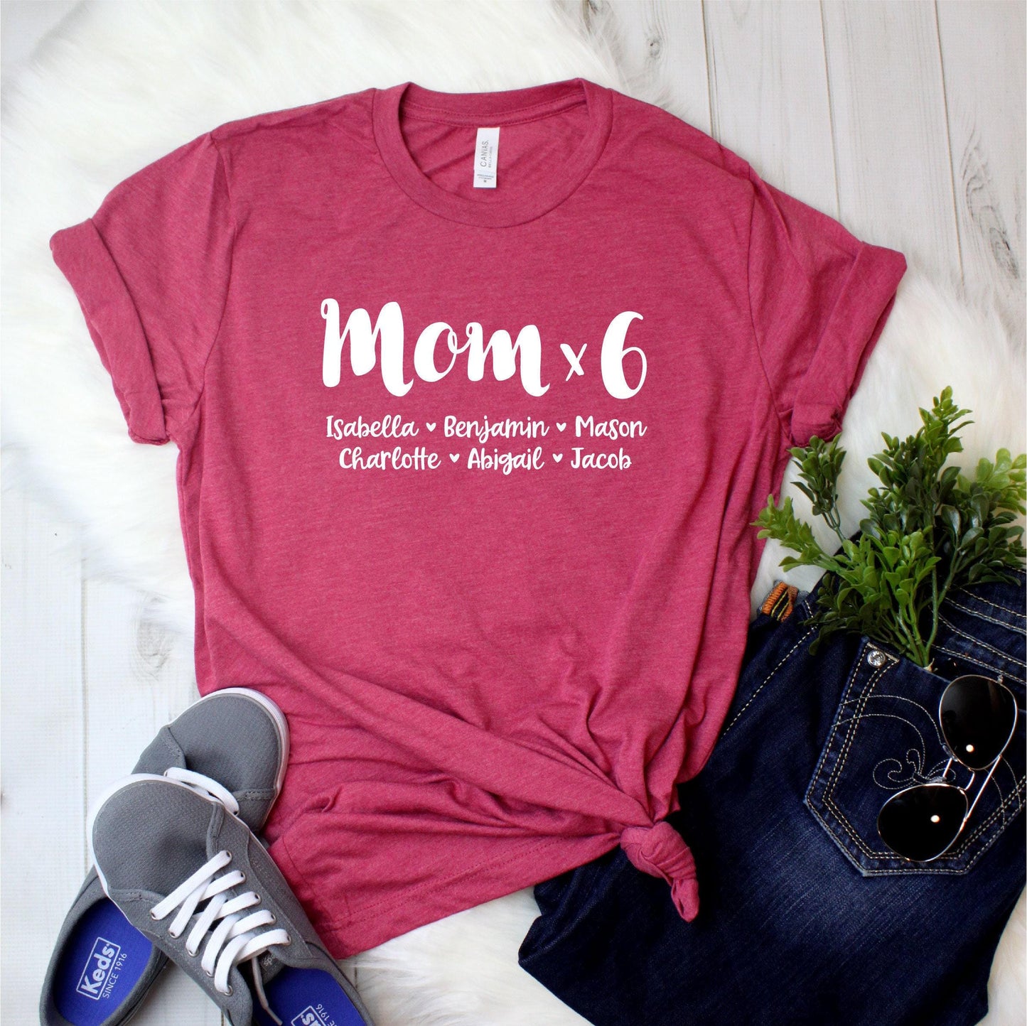 Personalized Mom of 6 Shirt - Mom x 6 - Customized with names - Gift [Unisex Shirt]