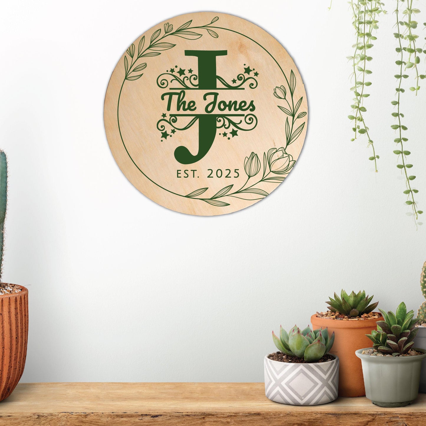 Personalized Family Last Name Initial Sign, Custom Monogram Letter Circle Wooden Sign, Home Decor, New House Housewarming Gift