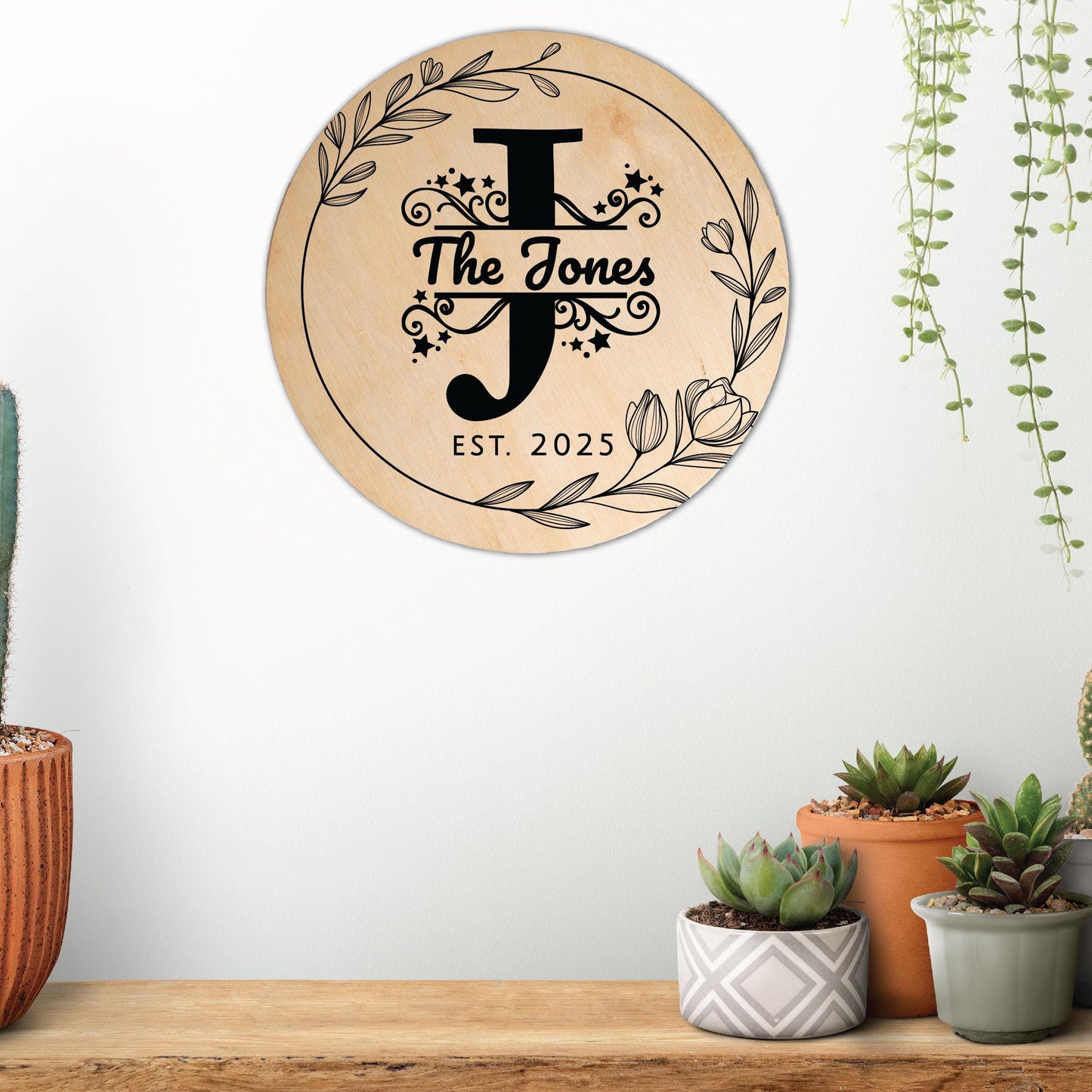 Personalized Family Last Name Initial Sign, Custom Monogram Letter Circle Wooden Sign, Home Decor, New House Housewarming Gift