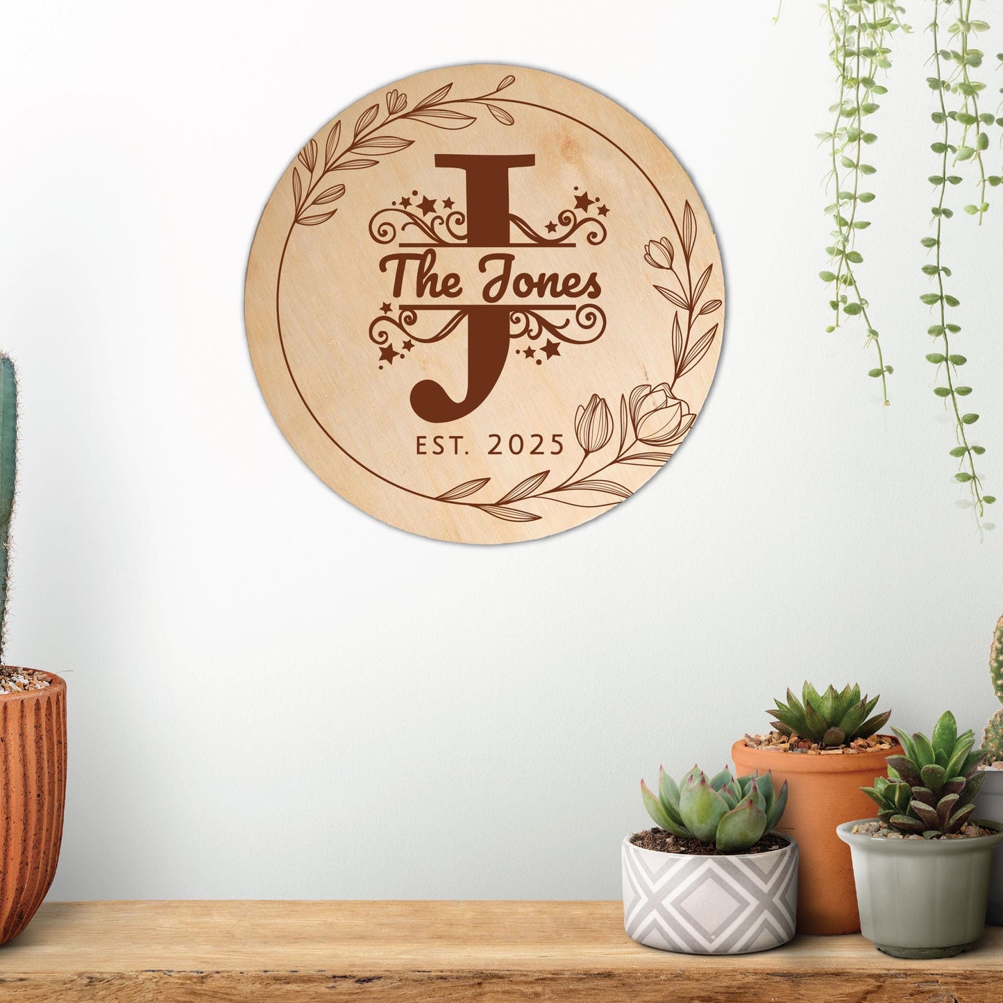 Personalized Family Last Name Initial Sign, Custom Monogram Letter Circle Wooden Sign, Home Decor, New House Housewarming Gift