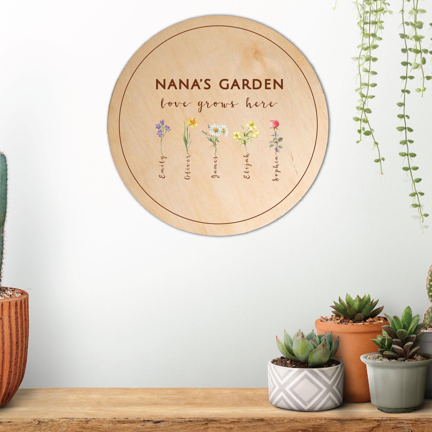 Personalized Nana's Garden Decor, Custom Grandma's Garden Circle Wooden Sign, Grandparents Home Decor with Grandkids' Names, Wall Art Gift