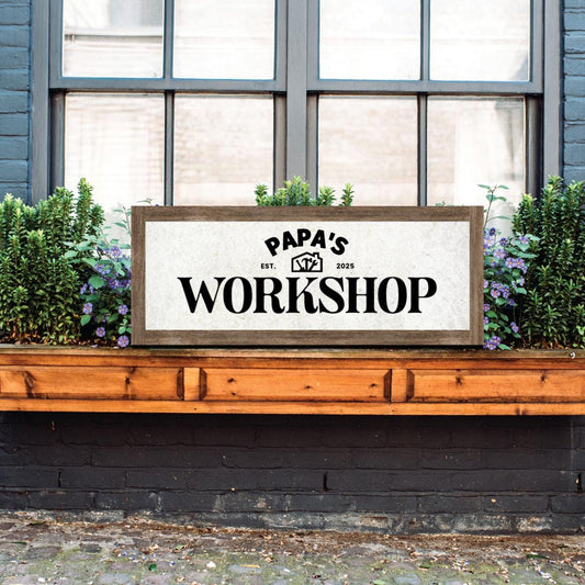 Personalized House Sign, Custom Grandpa Papa Workshop Welcome Wood Decor, Rustic Cottage Cabin Gift
