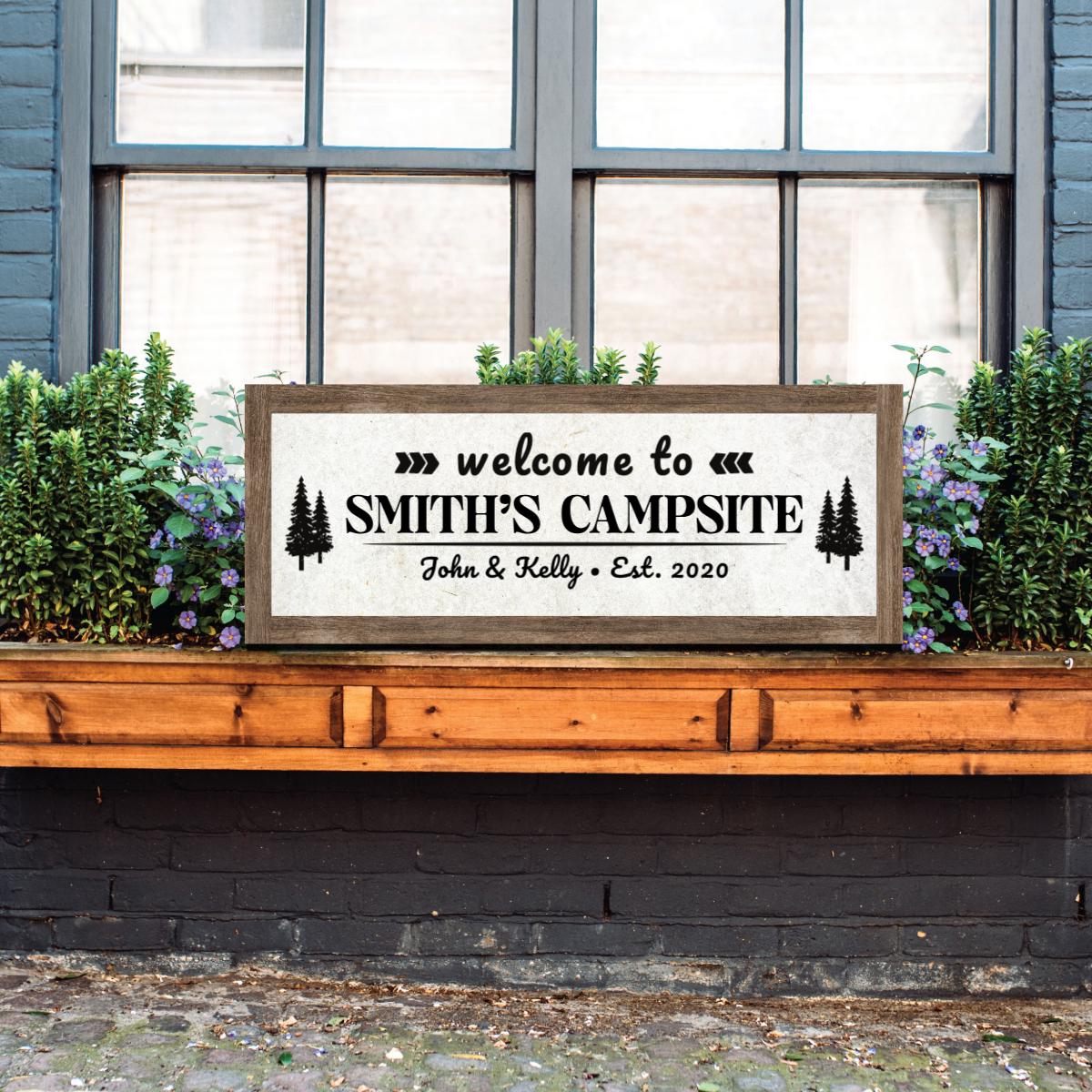 Personalized Campsite Sign, Custom Family Last Name House Welcome Wood Decor, Rustic Camper Gift