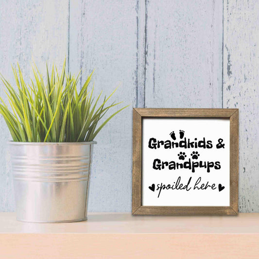 Grandma & Grandpa's House Welcome Sign, Grandkids Grandpups spoiled here, Grandparents Home Sign, Gift, Square Wooden Decor