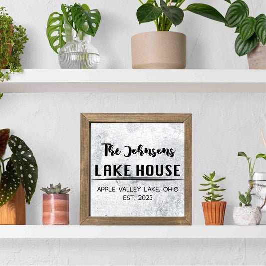Personalized Family Lakehouse Sign, Custom Lake House Wood Decor, Rustic Cottage Sign, Gift, Square Wooden Decor