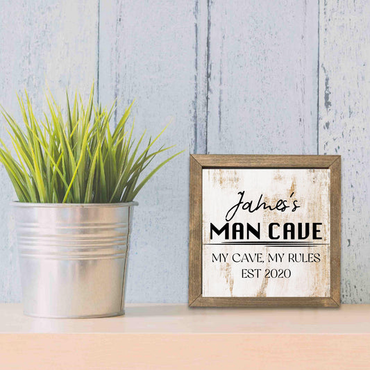 Personalized Man Cave Sign, Custom Rustic Cottage Sign, Custom Sign for Bar Game Poker Billiard Room My Cave Rules, Square Wooden Decor